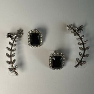 Elegant Black Crystal Rhinestone Earrings Lot Leaf Vine Dangle & Square Studs